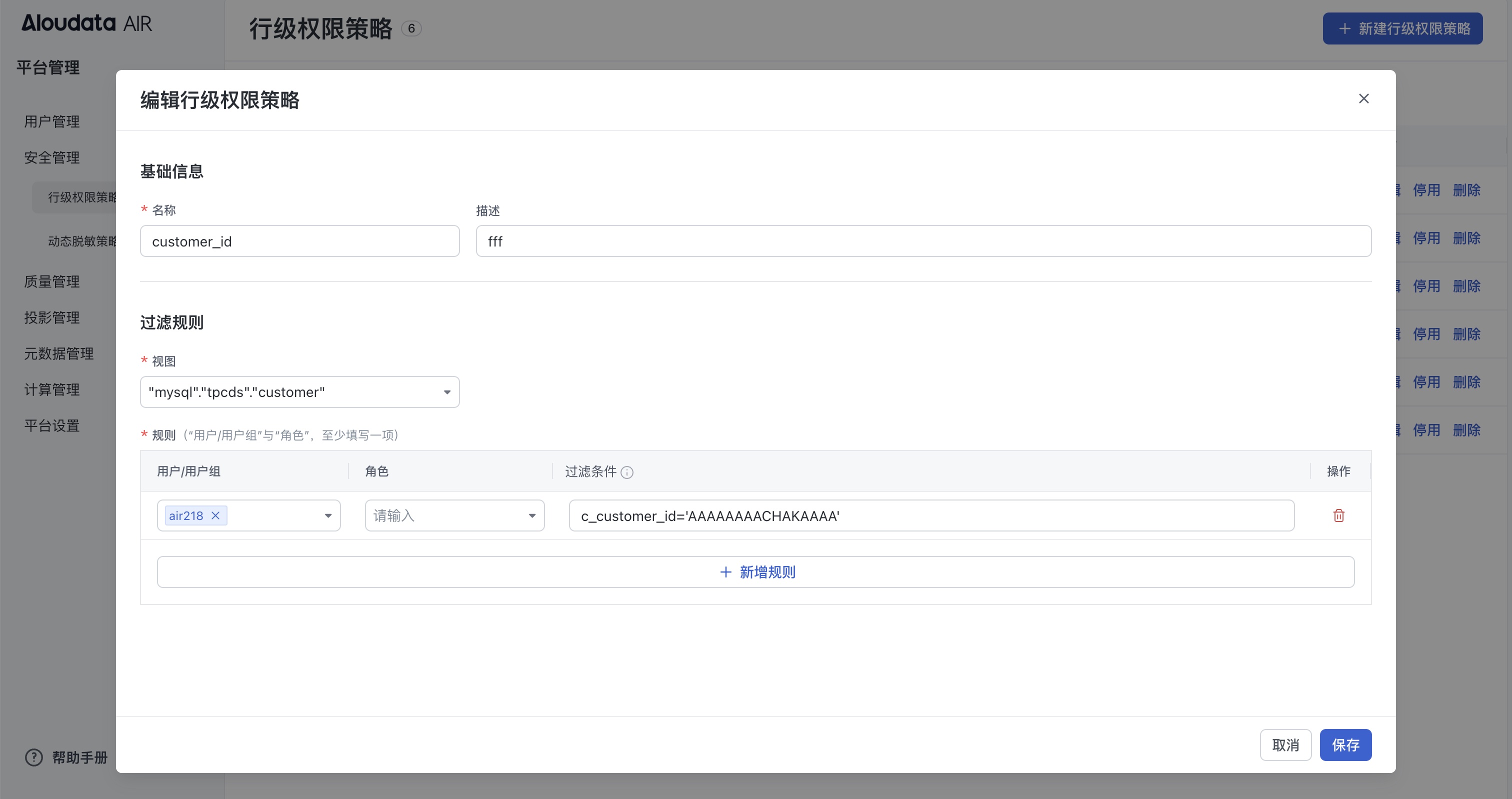 安全管理_编辑行级权限策略